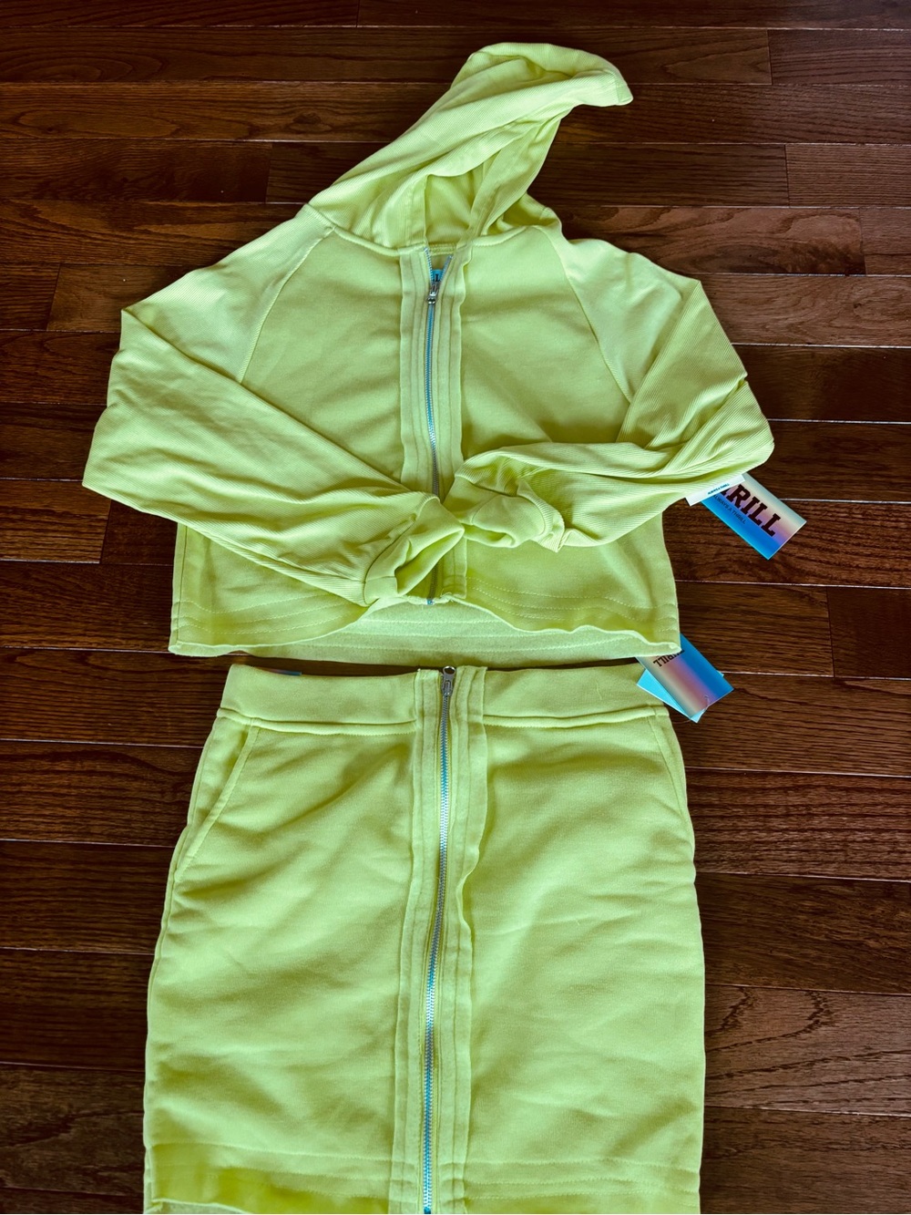 Neon Yellow Zip Hoodie & Skirt Set